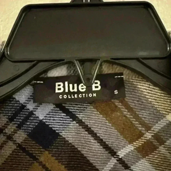 BLUE B Tan/Blue/Cream PLAID Mid-Weight Flannel BUTTON-UP Shirt Jacket Shacket S - Picture 3 of 4